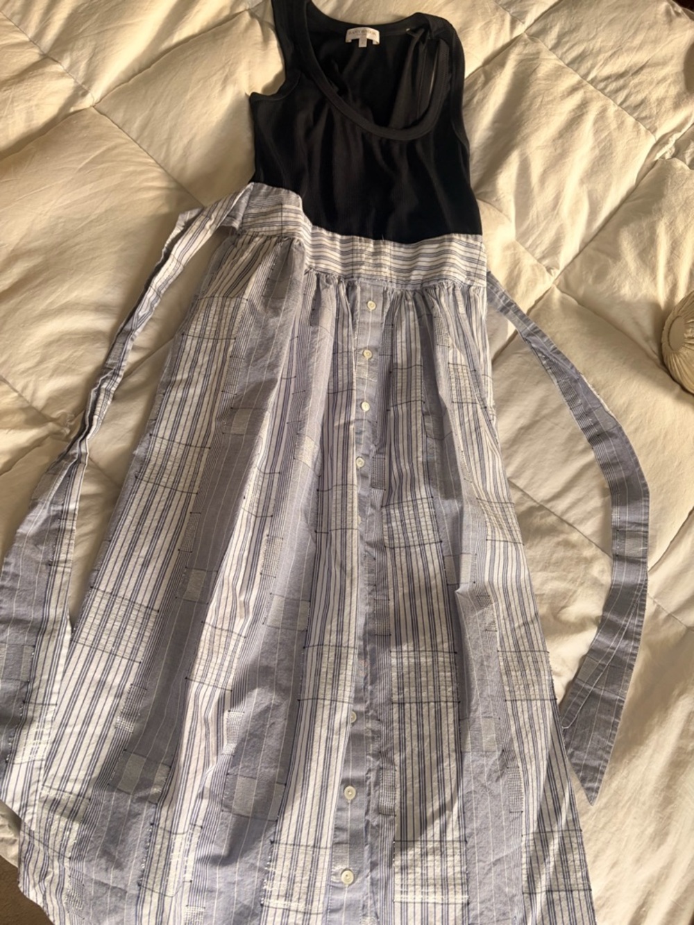 Ramy Brook Black & Light Blue Striped Tank Dress